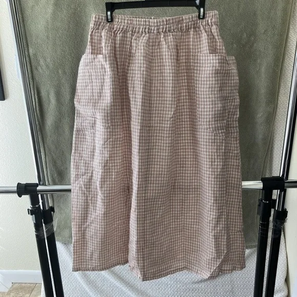 NWT Lintico Linen Blend Checked Skirt Large Coastal Preppy Cottage $99 - Picture 2 of 8